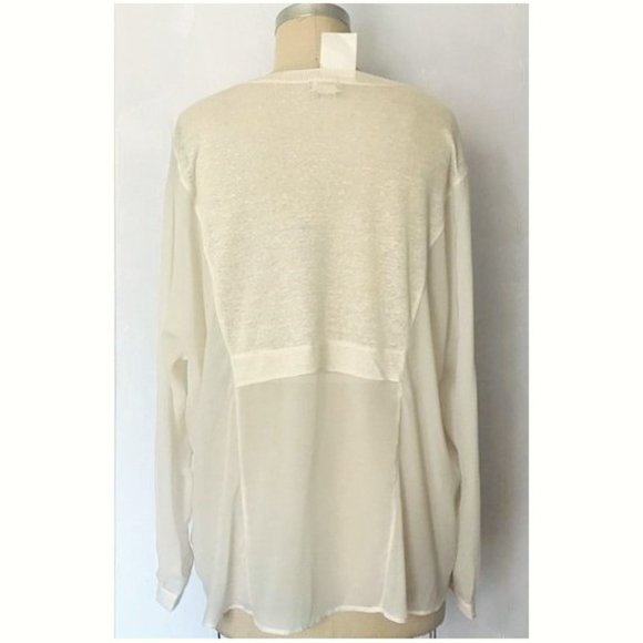 H&M CREAM FINE KNIT MIXED MEDIA CHIFFON SLEEVE LINEN BLEND SWEATER 12 NWT - Picture 8 of 9